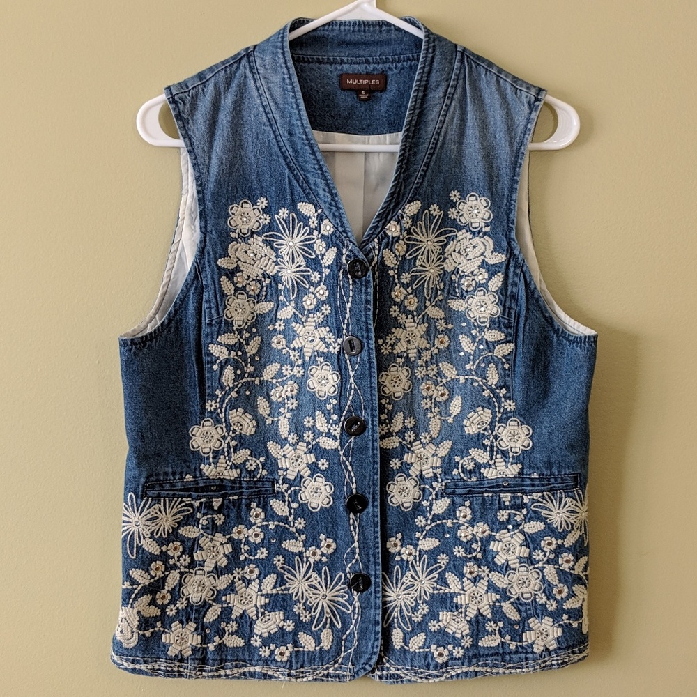 Embroidered Denim Vest